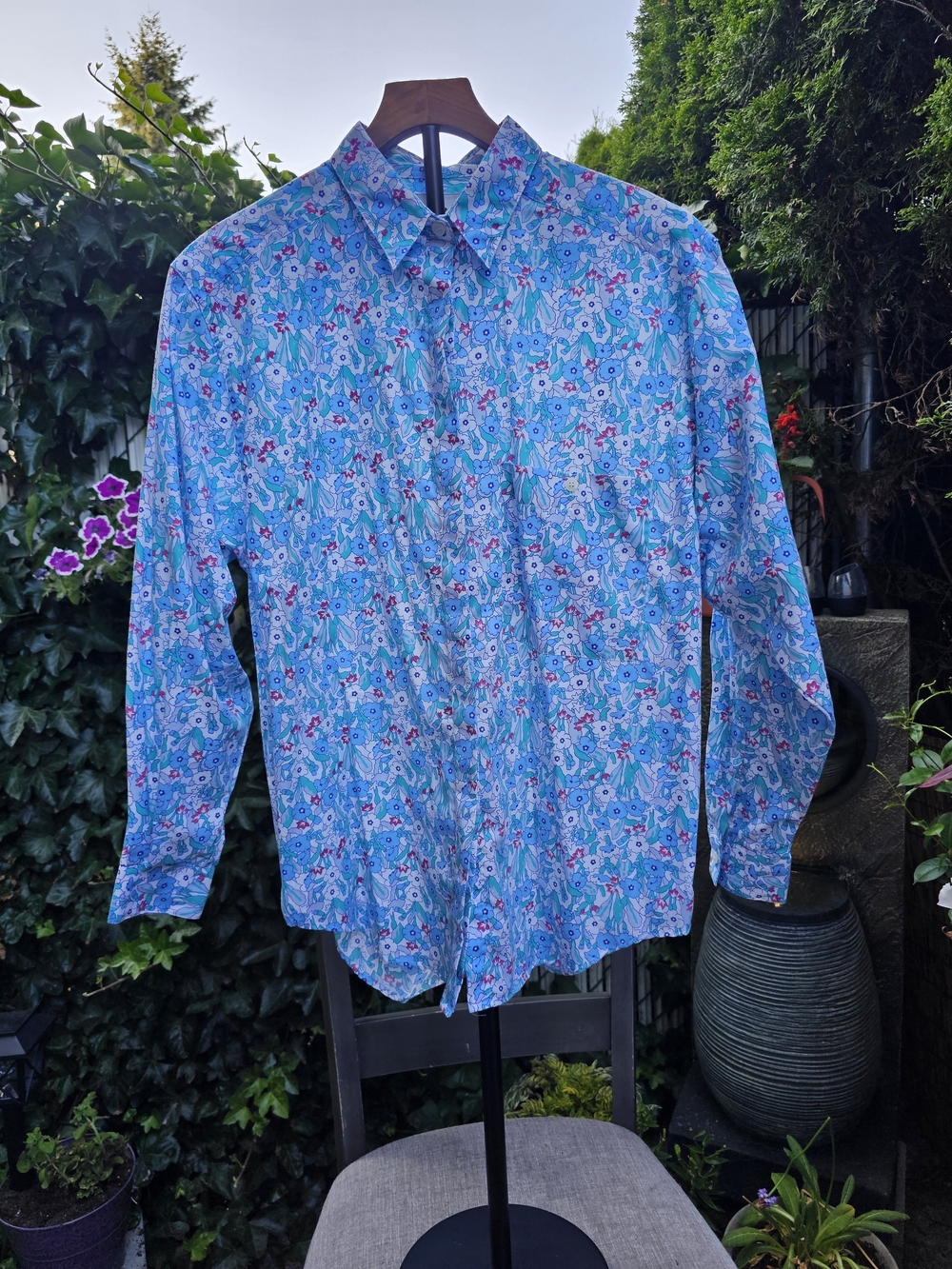 Men's Blue Floral Long-Sleeve Shirt